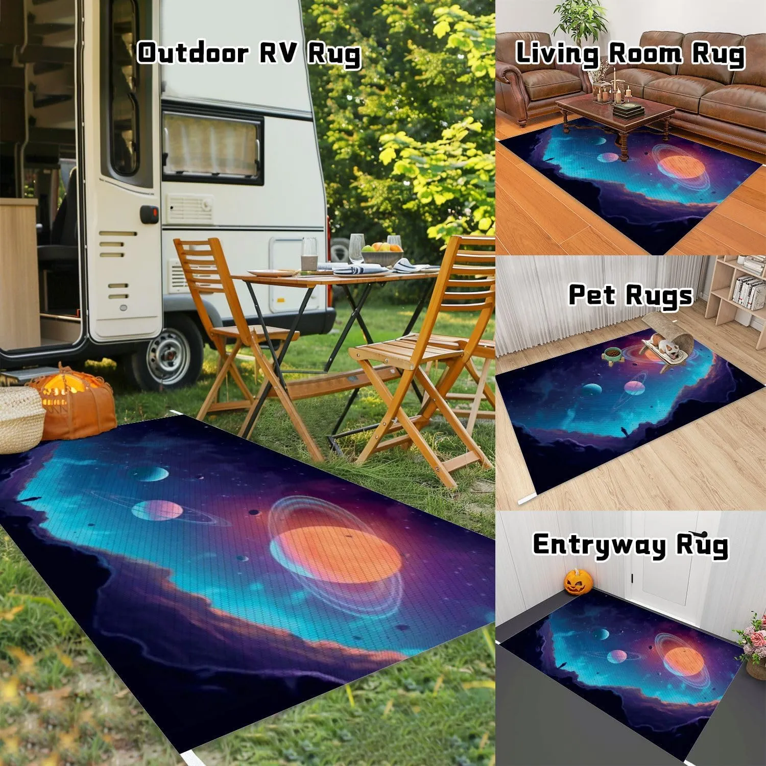 Plastic Straw Rug Outdoor Area Rug Topic Outer Space Interstellar Travels Universe Distant Galaxies Waterproof Carpet Camping Beach Picnic Rug Modern Boho Carpet Front Porch Patio Decor 4 X 6 ft