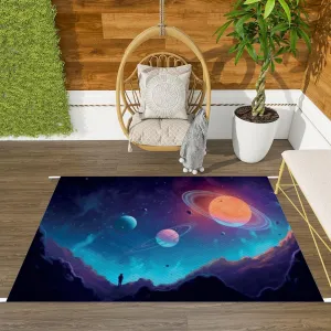 Plastic Straw Rug Outdoor Area Rug Topic Outer Space Interstellar Travels Universe Distant Galaxies Waterproof Carpet Camping Beach Picnic Rug Modern Boho Carpet Front Porch Patio Decor 4 X 6 ft