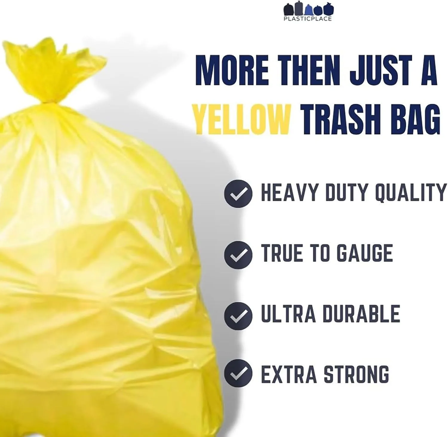 Plasticplace 32-33 Gallon Trash Bags │ 1.5 Mil │ Yellow Garbage Can Liners │ 33’” x 39” (100 Count), W33Y15