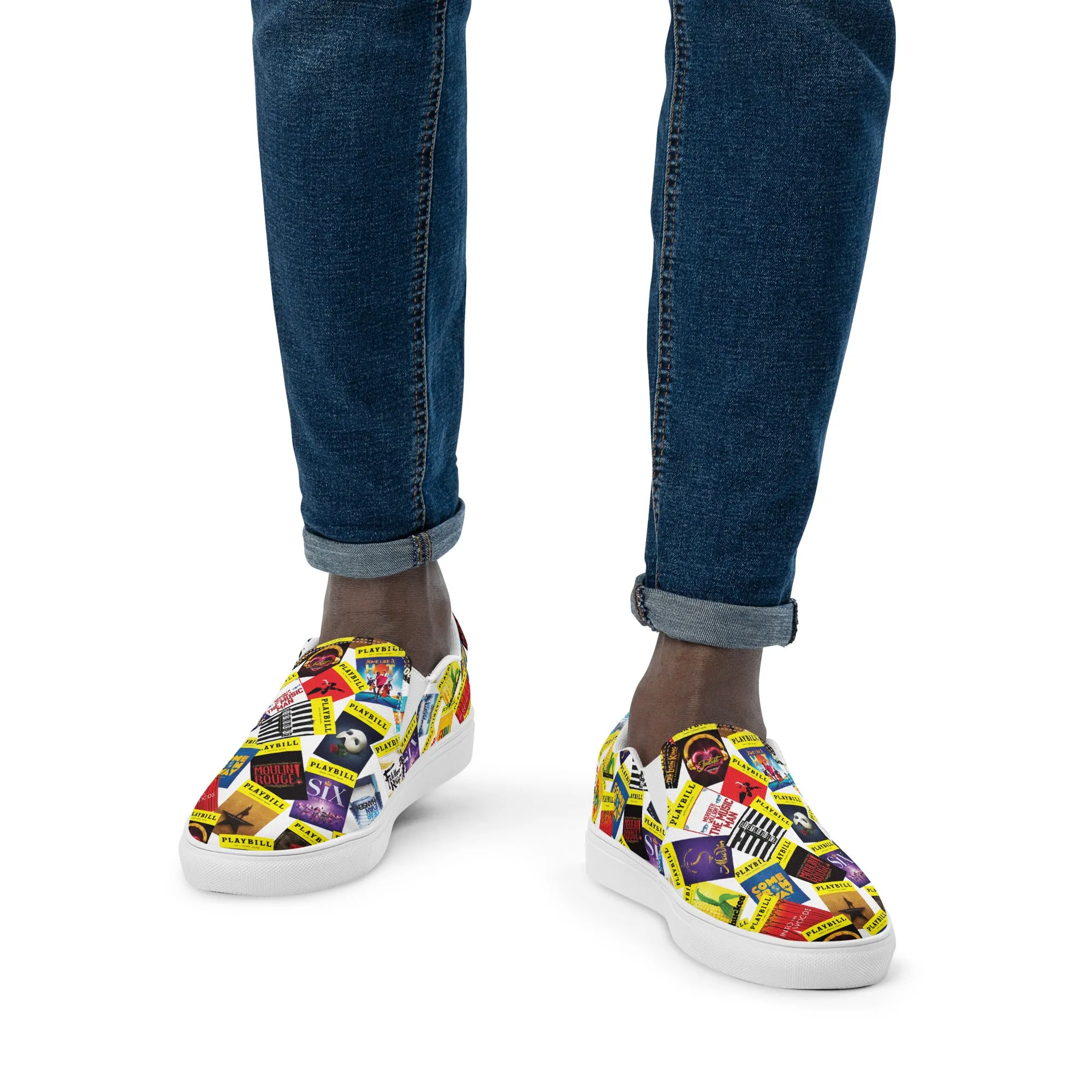 Playbill Covers  - Men’s Slip-On Canvas Shoes in White