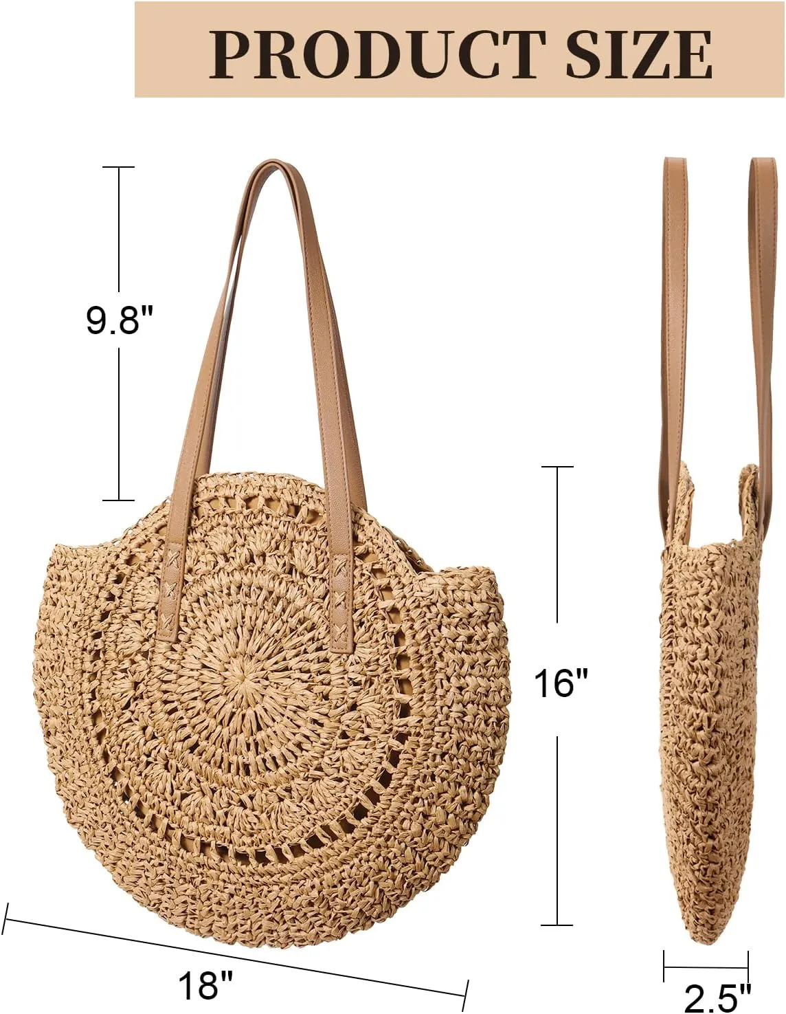 Pleneal Straw Beach Bags for Women - Women Beach Handmade Woven Tote Bag, Summer Mesh Hollow Shoulder Bag for Holiday