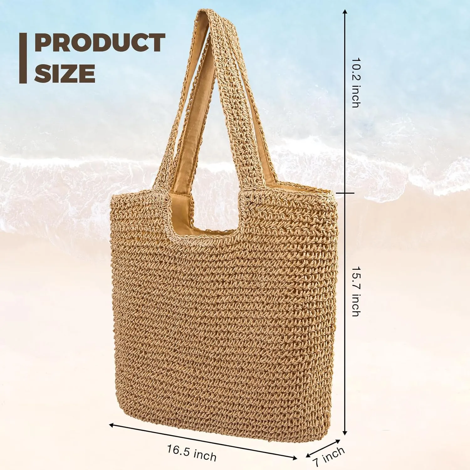 Pleneal Straw Beach Bags for Women - Women Beach Handmade Woven Tote Bag, Summer Mesh Hollow Shoulder Bag for Holiday