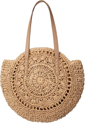 Pleneal Straw Beach Bags for Women - Women Beach Handmade Woven Tote Bag, Summer Mesh Hollow Shoulder Bag for Holiday