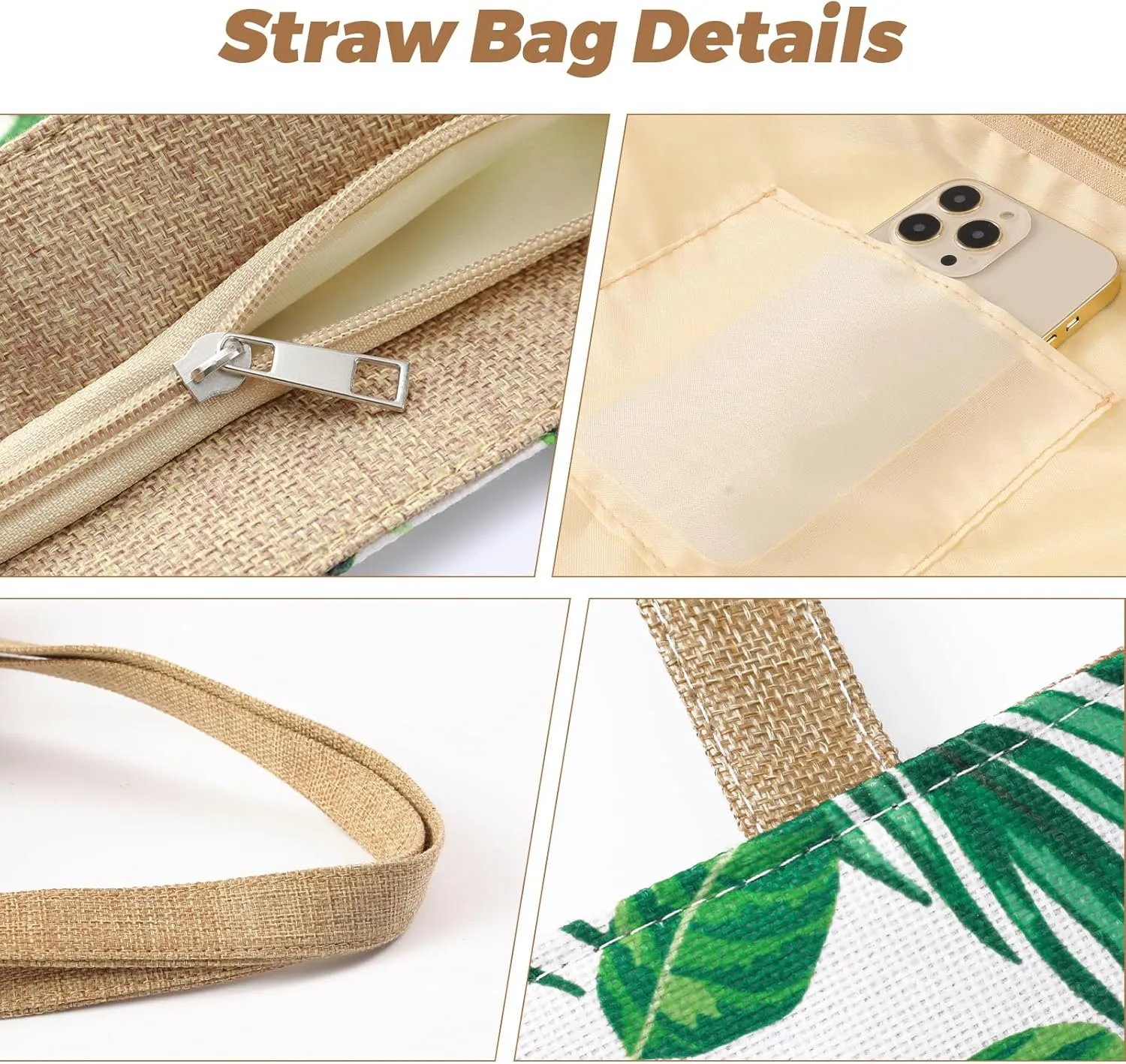 Pleneal Straw Beach Bags for Women - Women Beach Handmade Woven Tote Bag, Summer Mesh Hollow Shoulder Bag for Holiday
