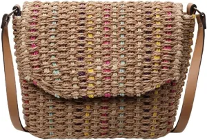 Pocadri Women Summer Straw Crossbody Bag Beach Woven Shoulder Purse Handmade Weaving Satchel Travel Handbag