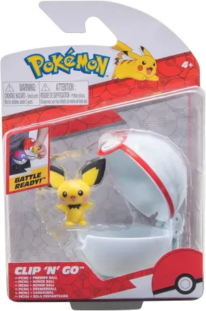 Pokémon PKW2659 - Clip'n'Go Pokéball - Pichu & Premier Ball, Official Pokéball with Detailed 5 cm Figure