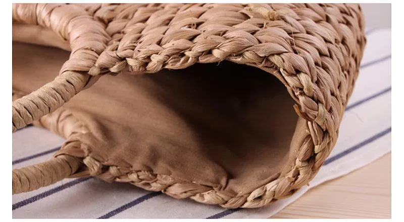 Pom Pom Woven Straw Basket Bag -Multi Color
