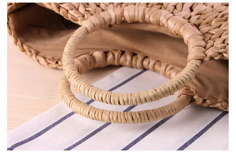 Pom Pom Woven Straw Basket Bag -Multi Color
