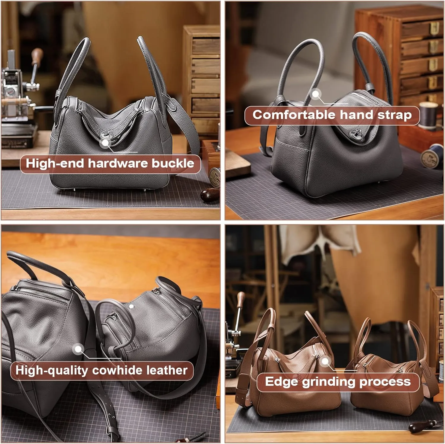 POPSEWING DIY Bag Kit LD Luxury Tote Bags for Women, Unique Gifts for Girlfriend, Romantic Leather Shoulder Bag Kit, DIY Handmade Crossbody Bag for Personalized Gifts (Large, Grey - DIY Kits)