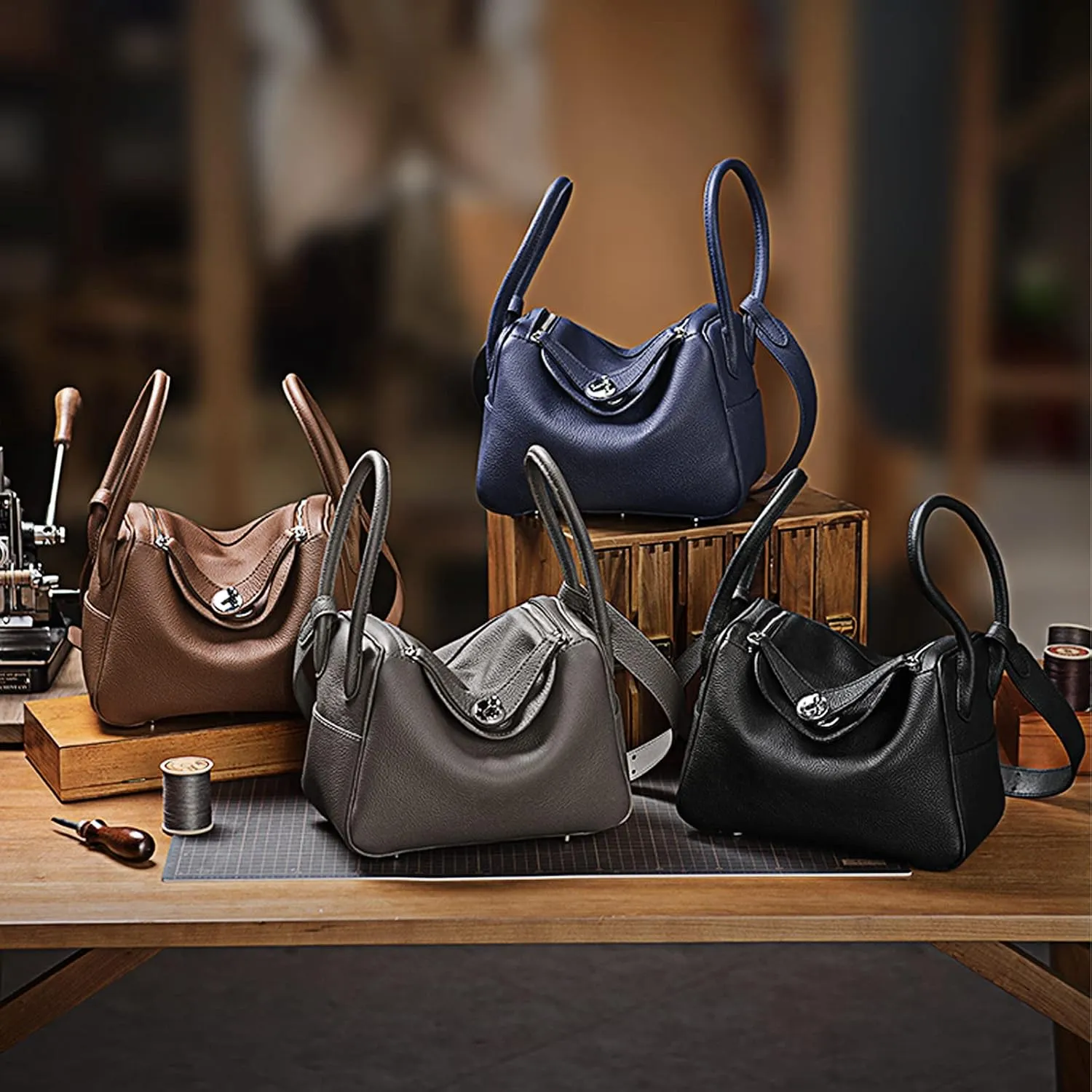 POPSEWING DIY Bag Kit LD Luxury Tote Bags for Women, Unique Gifts for Girlfriend, Romantic Leather Shoulder Bag Kit, DIY Handmade Crossbody Bag for Personalized Gifts (Large, Grey - DIY Kits)