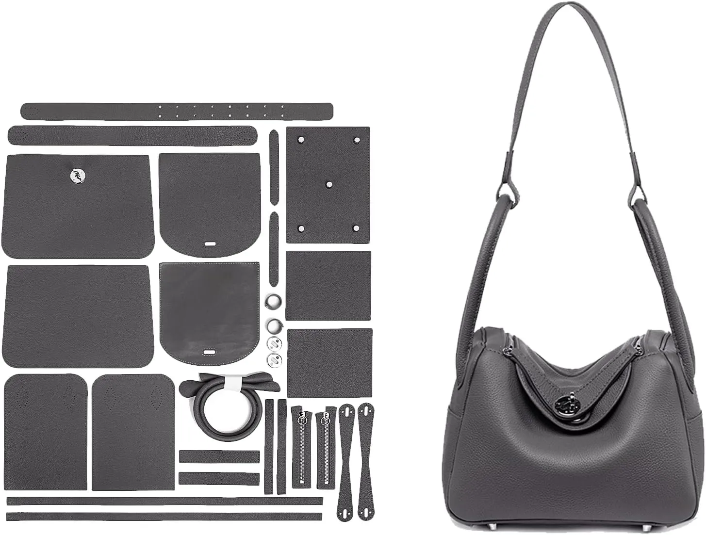 POPSEWING DIY Bag Kit LD Luxury Tote Bags for Women, Unique Gifts for Girlfriend, Romantic Leather Shoulder Bag Kit, DIY Handmade Crossbody Bag for Personalized Gifts (Large, Grey - DIY Kits)