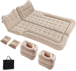 Portable Inflatable Car Air Mattress Bed Backseat with Pump with 3 Nozzles and Pillows for Outdoor Self-Driving Travel Camping for SUV RV Truck Minivan/Compact Double or Single Size