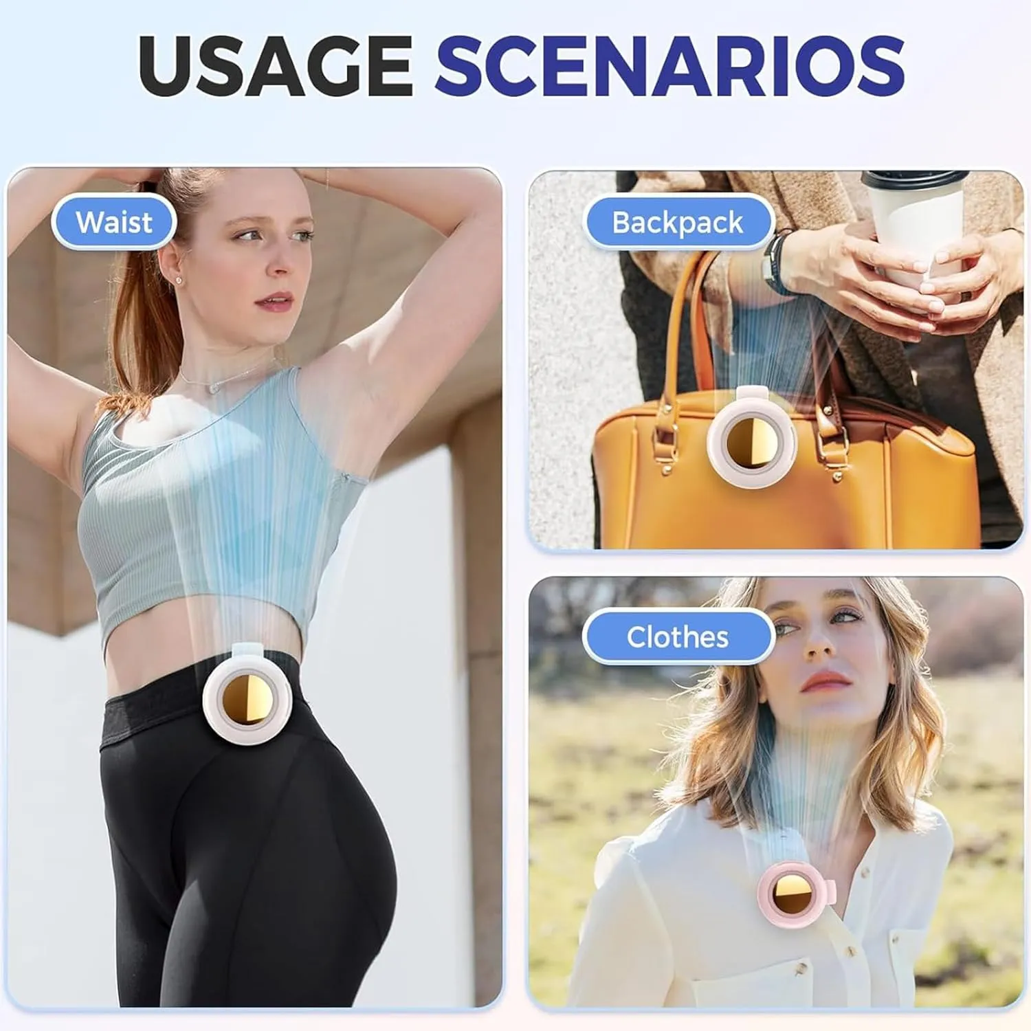 Portable Silent Mini Bladeless Waist Fan - 3-Speed Fast-Charging 2-5 Hours Runtime Clip-On Cooler - Outdoor/Travel/Office Essential - Gift Idea (3, W G P)