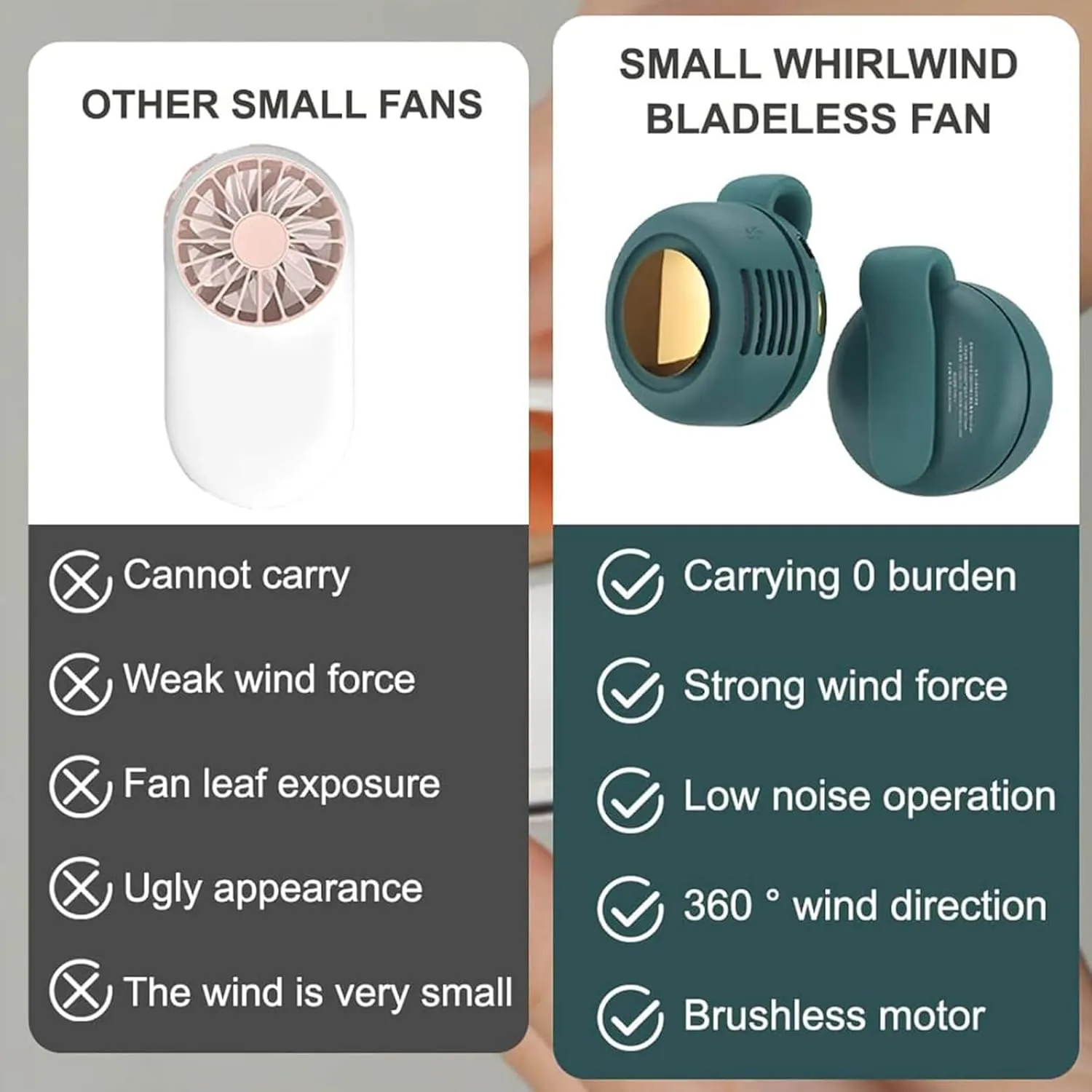 Portable Silent Mini Bladeless Waist Fan - 3-Speed Fast-Charging 2-5 Hours Runtime Clip-On Cooler - Outdoor/Travel/Office Essential - Gift Idea (3, W G P)