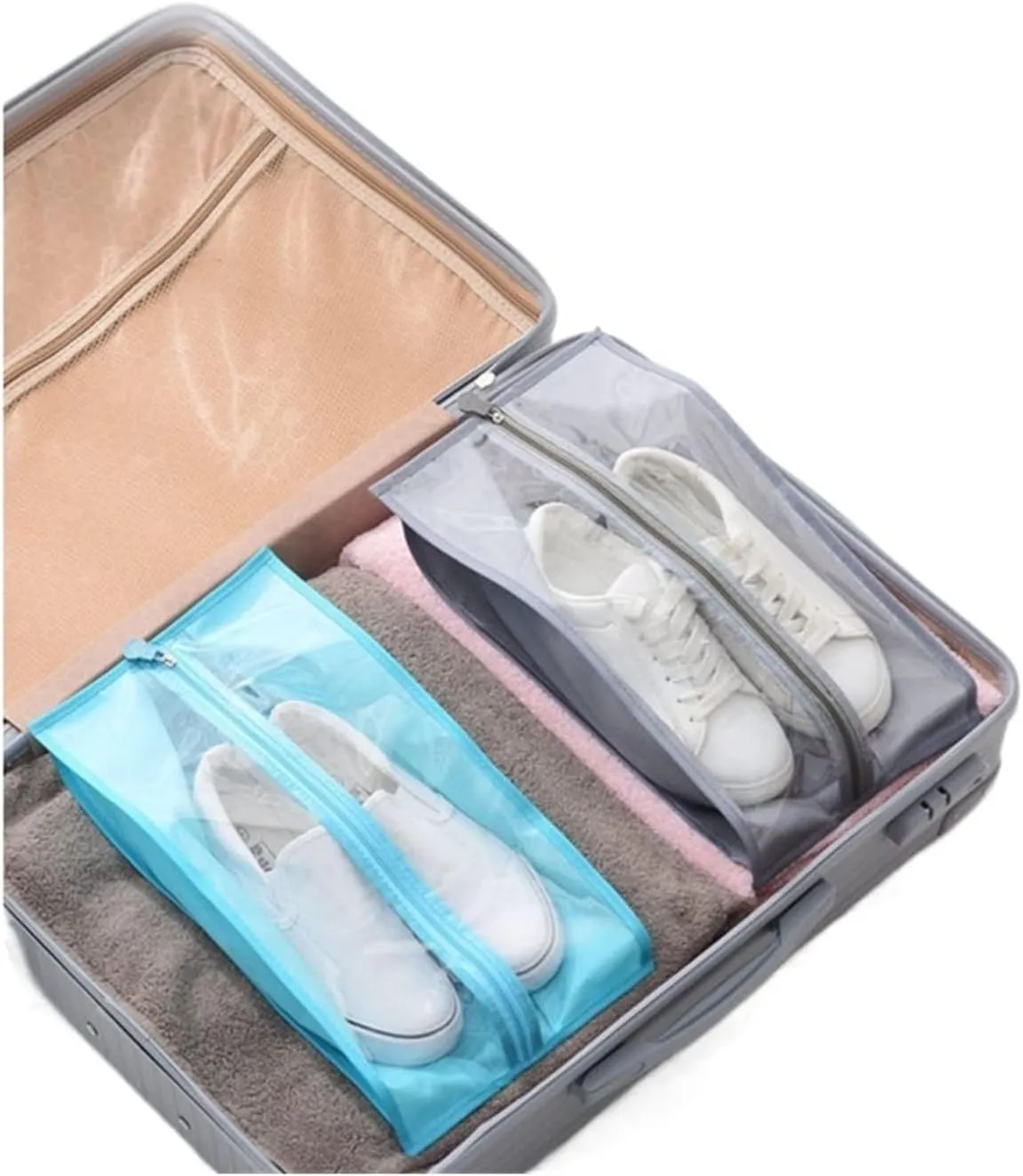 Portable Travel Shoe Bags Waterproof Shoes Storage Bag Oxford Shoe Bags Dusoof Cover Shirt Clothing Pouch Storage Organizer Dust Cover for Clothes (Grey Stripes X)