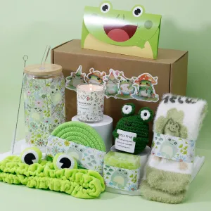 Positive Frog Gifts for Women Inspirational Funny Frog stuff Lovers Gifts 16oz Glass Cup For Nurse,Girls, Mom, Wife, Girlfriend, Sister, Her - Birthday, Mother's Day - Animal Lover Basket Set(FG)
