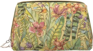 Preppy Makeup Bag for Purse, PU Leather Exotic Vintage Blooming Flowers Makeup Zipper Pouch, Travel Cosmetic Bag Organizer Makeup Stuff Bag for Women Teen Girl Friends Birthday