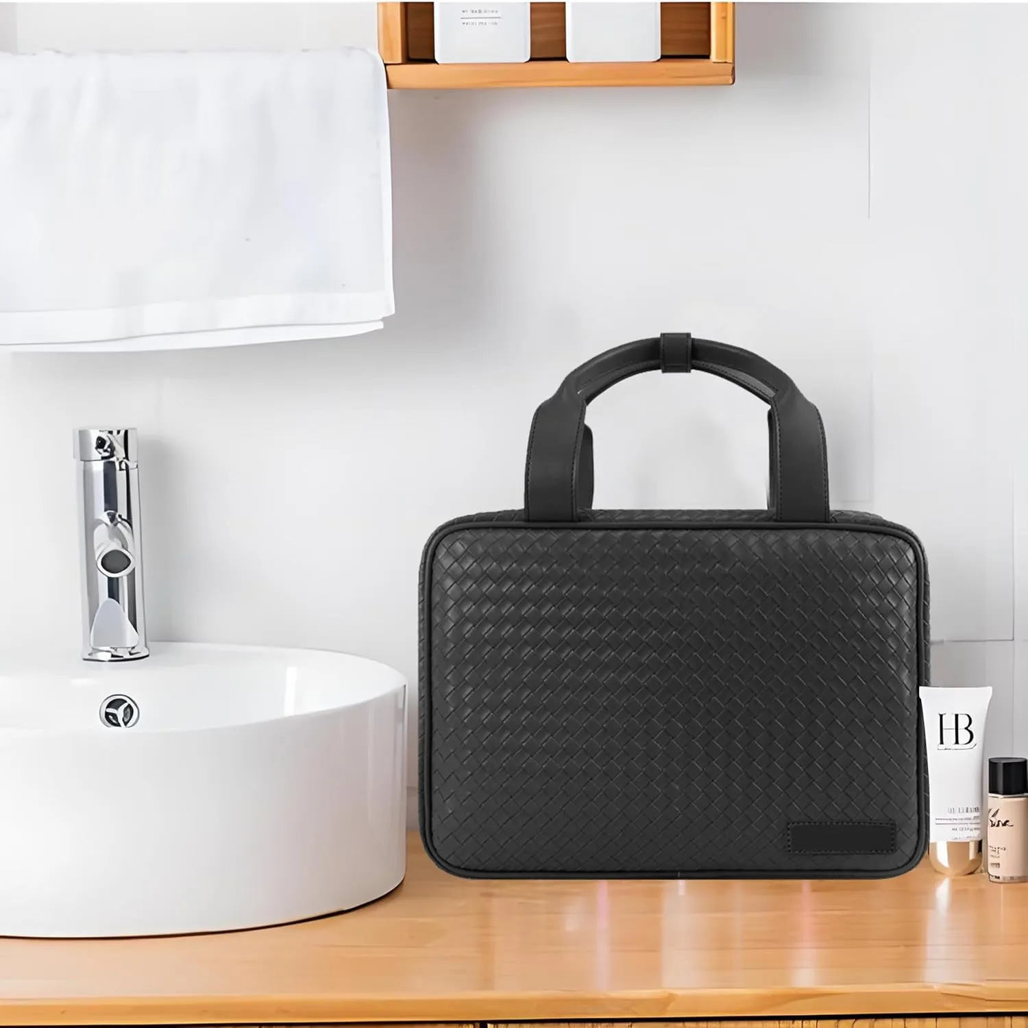 PRODUCTGENICS Travel Toiletry Bag, Large Makeup Bag for Women, Premium Quality and Stylist Cosmetic Bag, Hanging Toiletry Organizer, Water Resistant Makeup Bag, Skincare Pouch. (Black)
