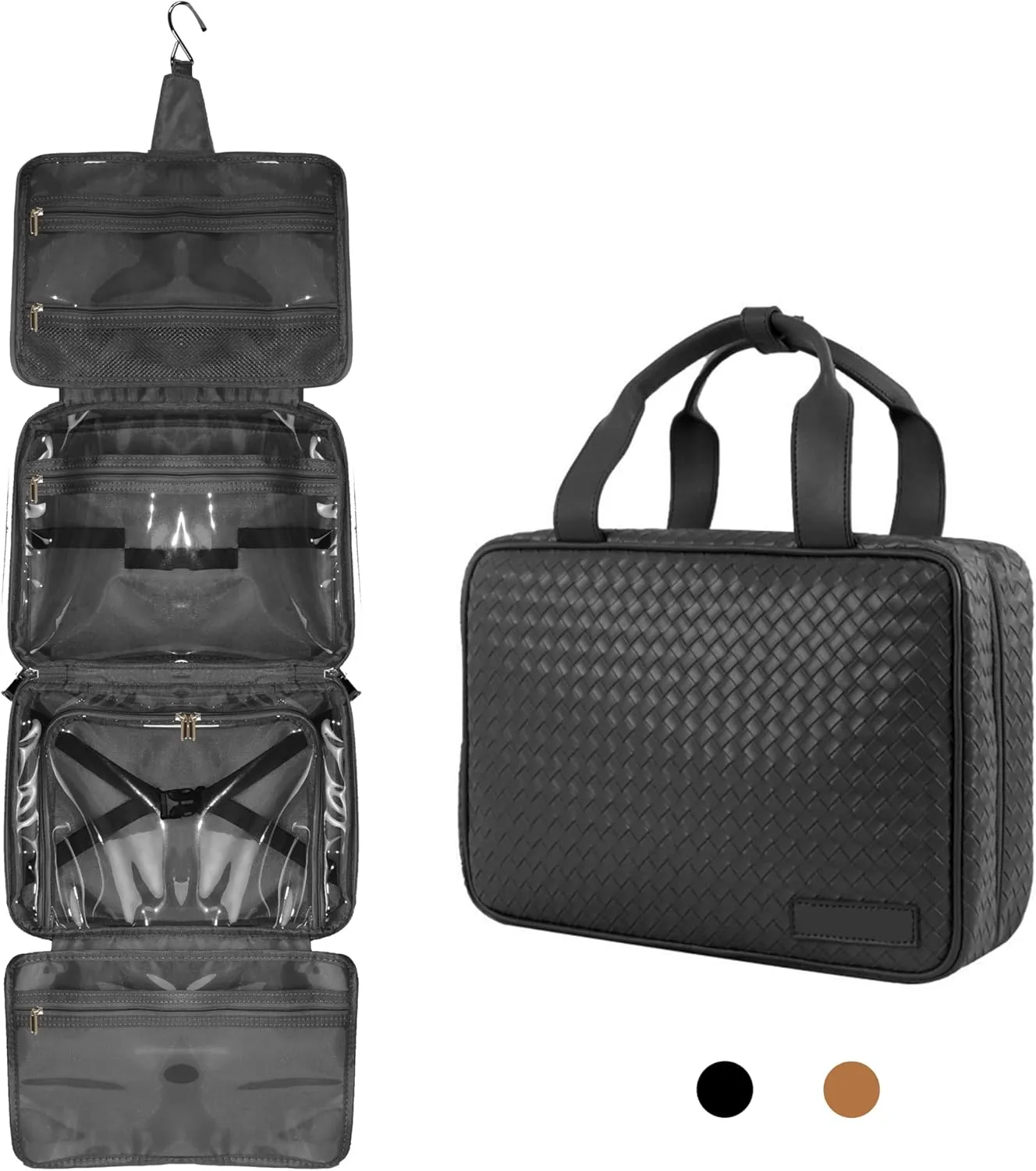 PRODUCTGENICS Travel Toiletry Bag, Large Makeup Bag for Women, Premium Quality and Stylist Cosmetic Bag, Hanging Toiletry Organizer, Water Resistant Makeup Bag, Skincare Pouch. (Black)