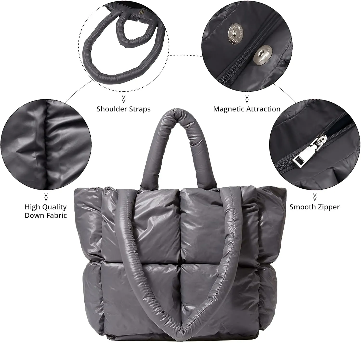 Puffer Shoulder Bag for Women Nylon Padded Woven Designer Crossbody Bags Puffy Down Handbag