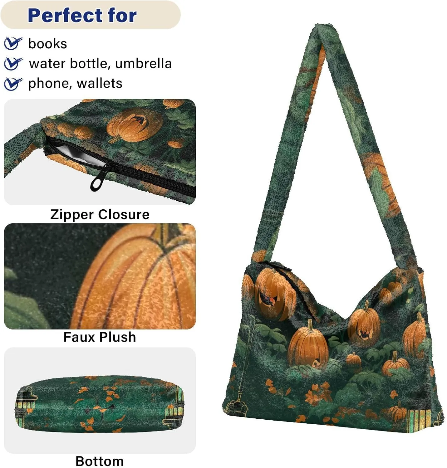 Pumpkin Lamp and Pumpkins Ladies Shoulder Handbags, Shoulder Tote Bag, Shoulder Bag for Women