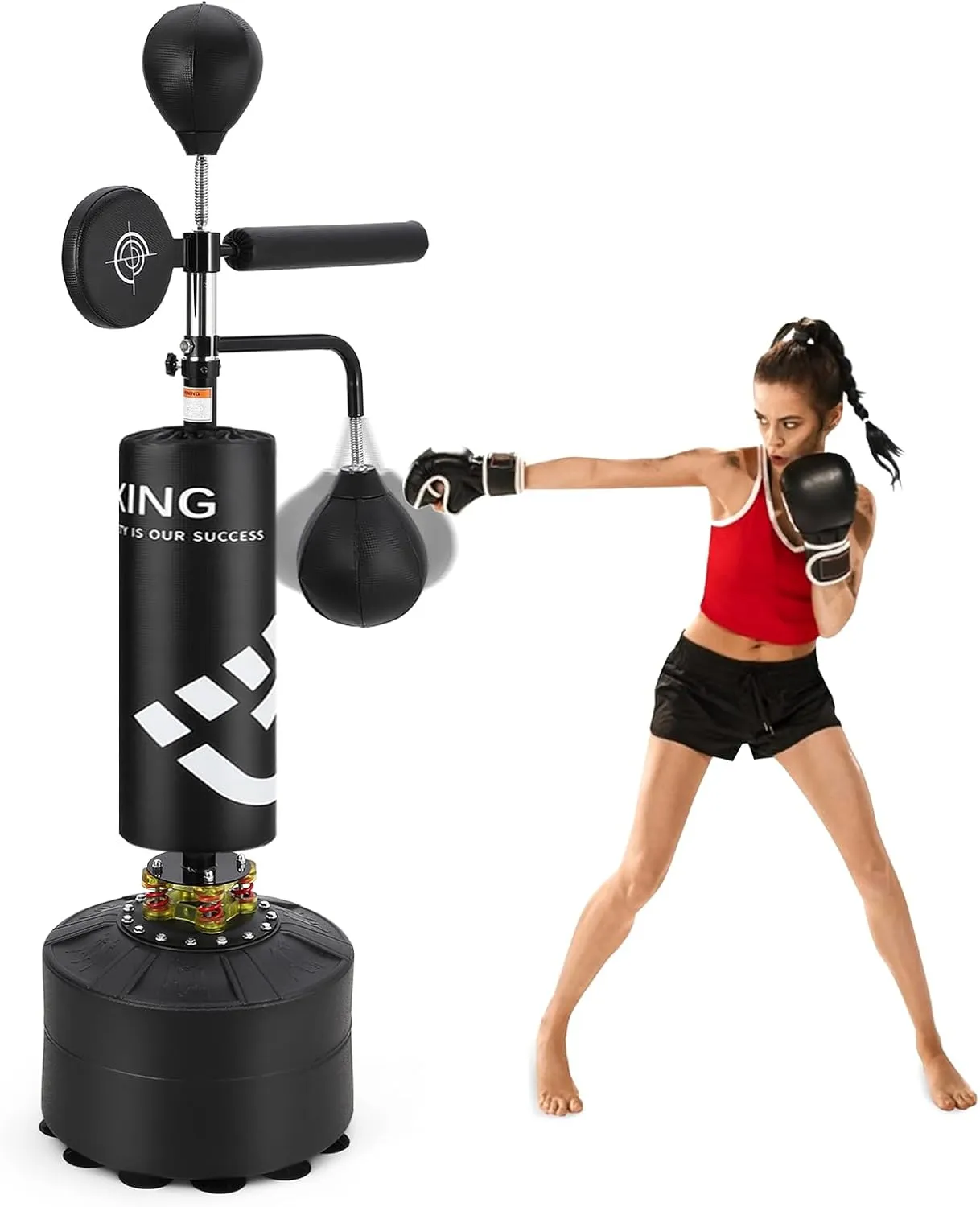 Punching Bag with Stand 5 in 1 Adjustable Height for Adult Kids, Heavy Boxing Bag with 360° Relax Bar, Hitting Target, 2 Speed Bags