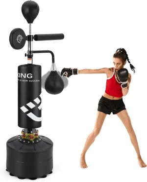 Punching Bag with Stand 5 in 1 Adjustable Height for Adult Kids, Heavy Boxing Bag with 360° Relax Bar, Hitting Target, 2 Speed Bags