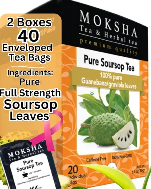Pure Soursop Tea made with Pure Graviola Leaf- Guanabana Leaves- 40 Tea Bags Moksha Ayurveda (pack of 2)