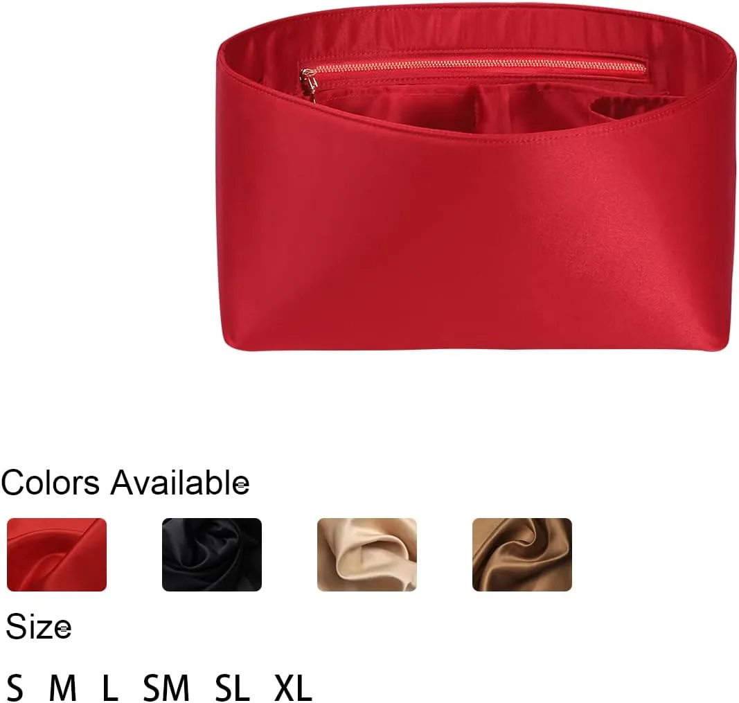 Purse Organizer Insert For Handbags, Silk Purse Organizer with Zipper, Silky Smooth, Bag Organizer For Speedy Neverfull Tote,onthego,Artsy, 6 Sizes (Slender Large, Silky Red)