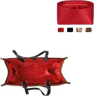 Purse Organizer Insert For Handbags, Silk Purse Organizer with Zipper, Silky Smooth, Bag Organizer For Speedy Neverfull Tote,onthego,Artsy, 6 Sizes (Slender Large, Silky Red)