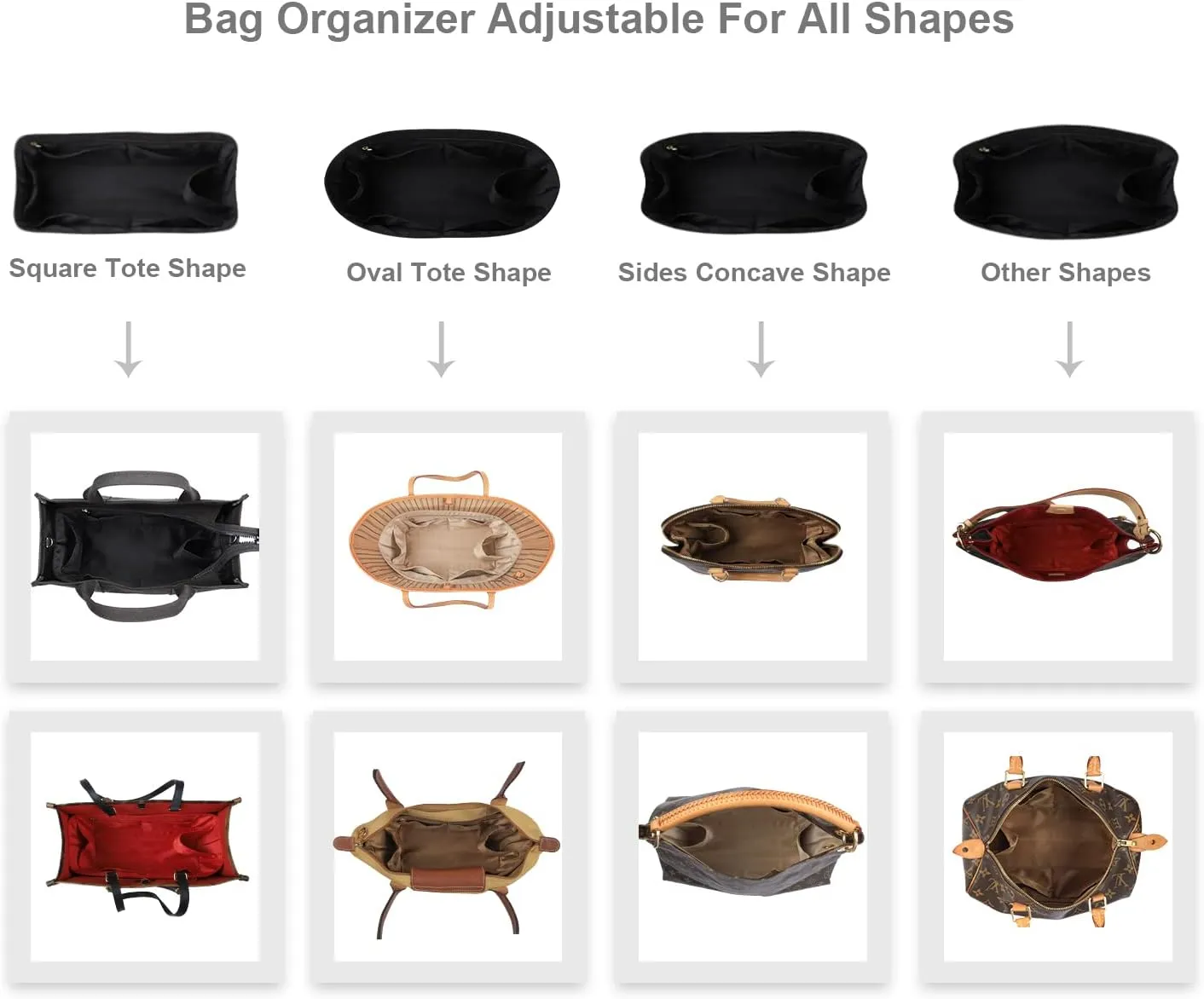 Purse Organizer Insert For Handbags, Silk Purse Organizer with Zipper, Silky Smooth, Bag Organizer For Speedy Neverfull Tote,onthego,Artsy, 6 Sizes(Slender Large, Silky Black)