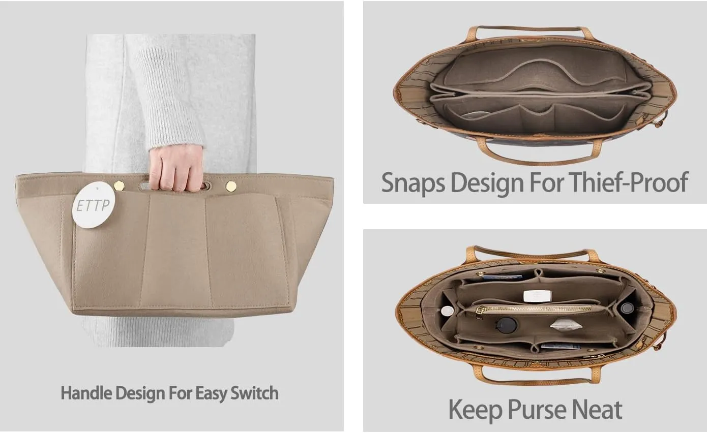 Purse Organizer Insert For Handbags, Tote Bag Organizer Insert Compatible with Neverful gracefull onthego and more (Beige, Medium)