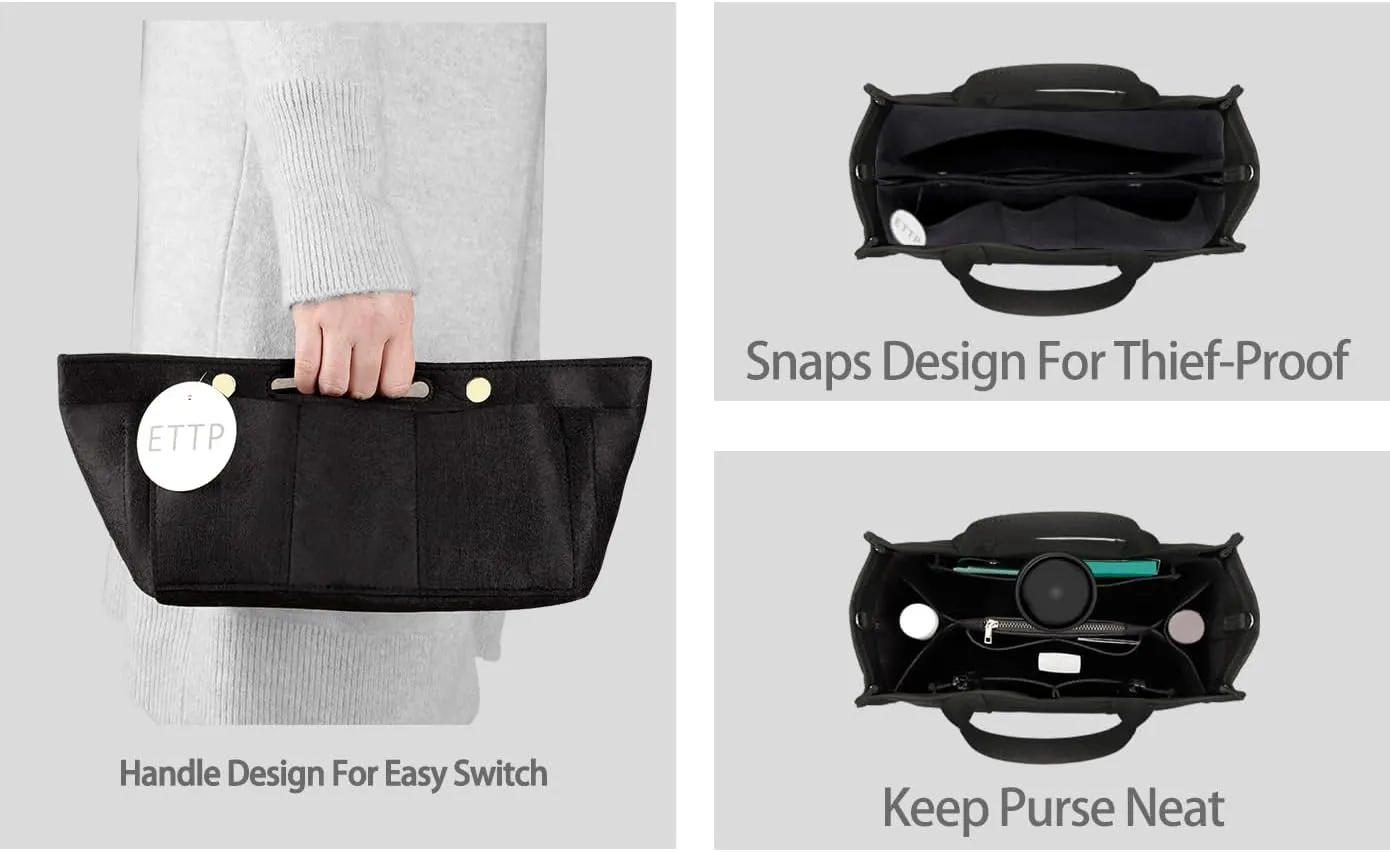 Purse Organizer Insert For Handbags, Tote Bag Organizer Insert Compatible with Neverful gracefull onthego and more (Black, Large)