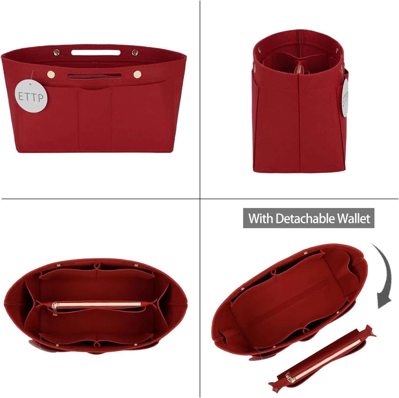 Purse Organizer Insert For Handbags, Tote Bag Organizer Insert Compatible with Neverful gracefull onthego and more (Red, Large)