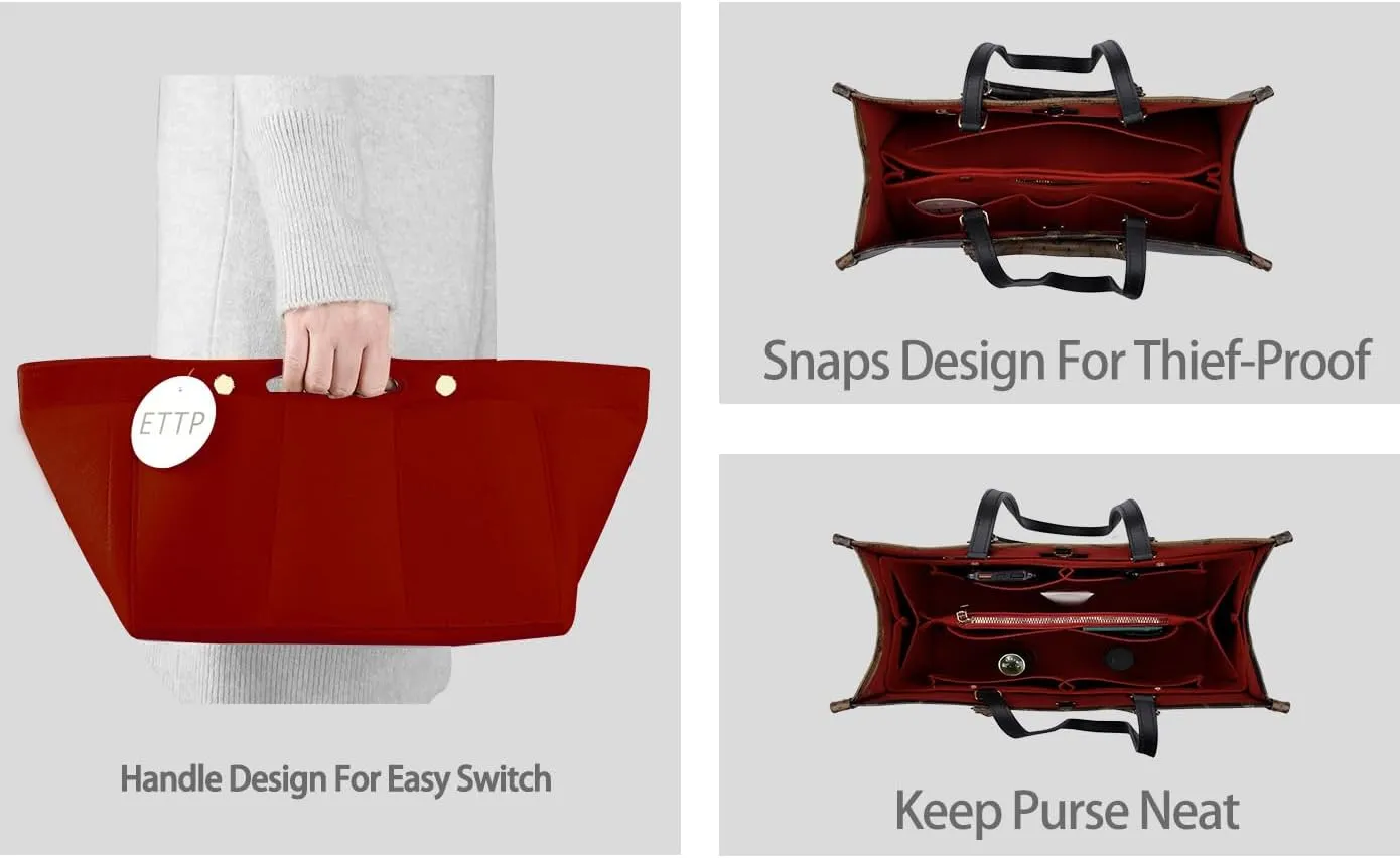 Purse Organizer Insert For Handbags, Tote Bag Organizer Insert Compatible with Neverful gracefull onthego and more (Red, Large)