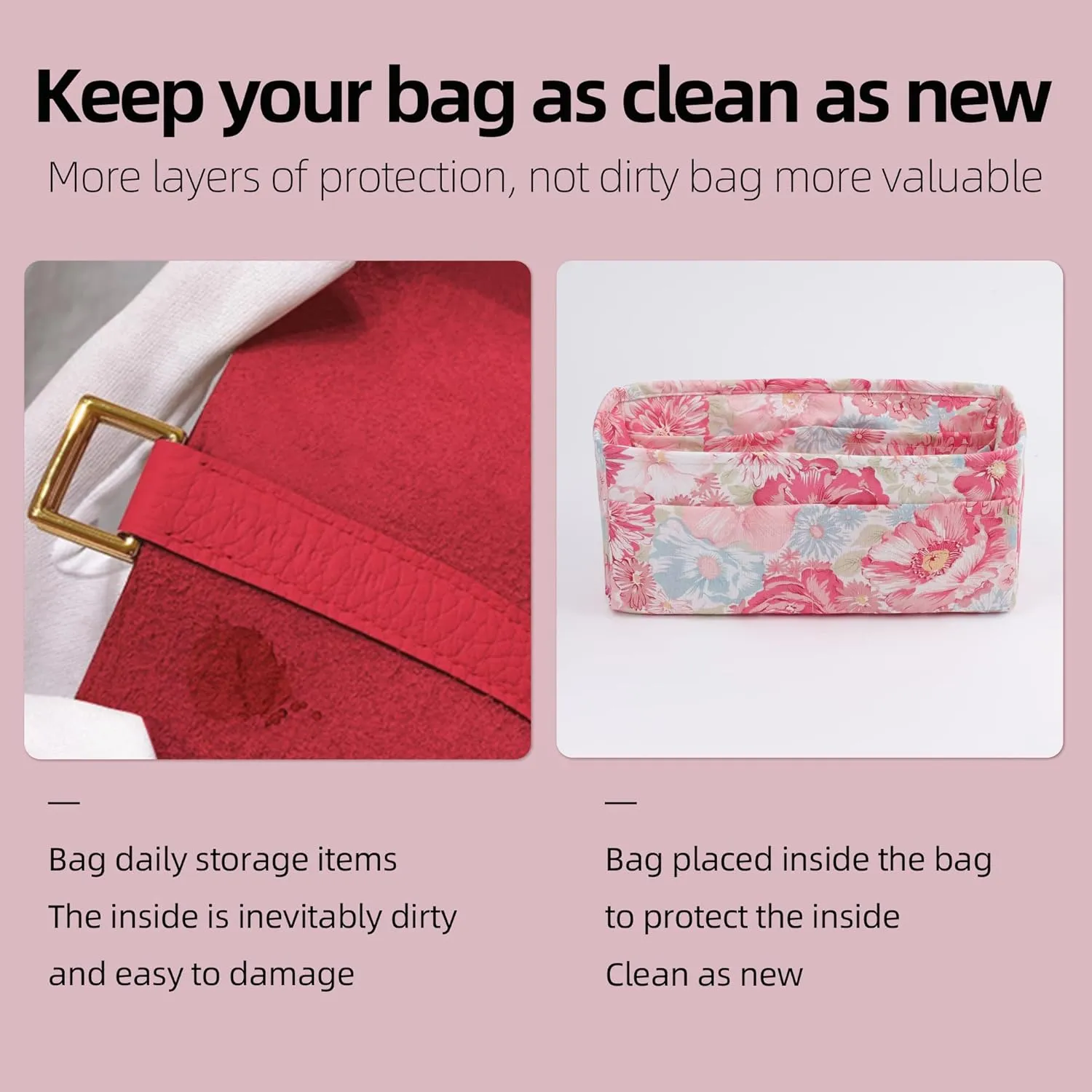 Purse Organizer Insert for LadyDior Bags, Soft Handbag Tote Organizer Liner, Women Luxury Handbag Tote Inner Bag(Medium, Blooming)