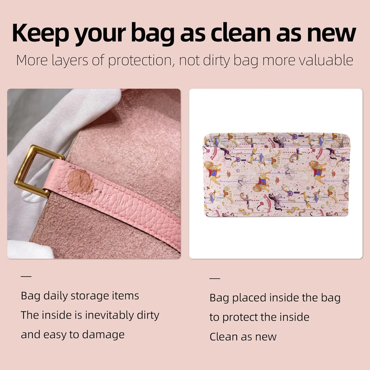 Purse Organizer Insert for LadyDior Bags, Soft Handbag Tote Organizer Liner, Women Luxury Handbag Tote Inner Bag(Small, Circus(Pink))