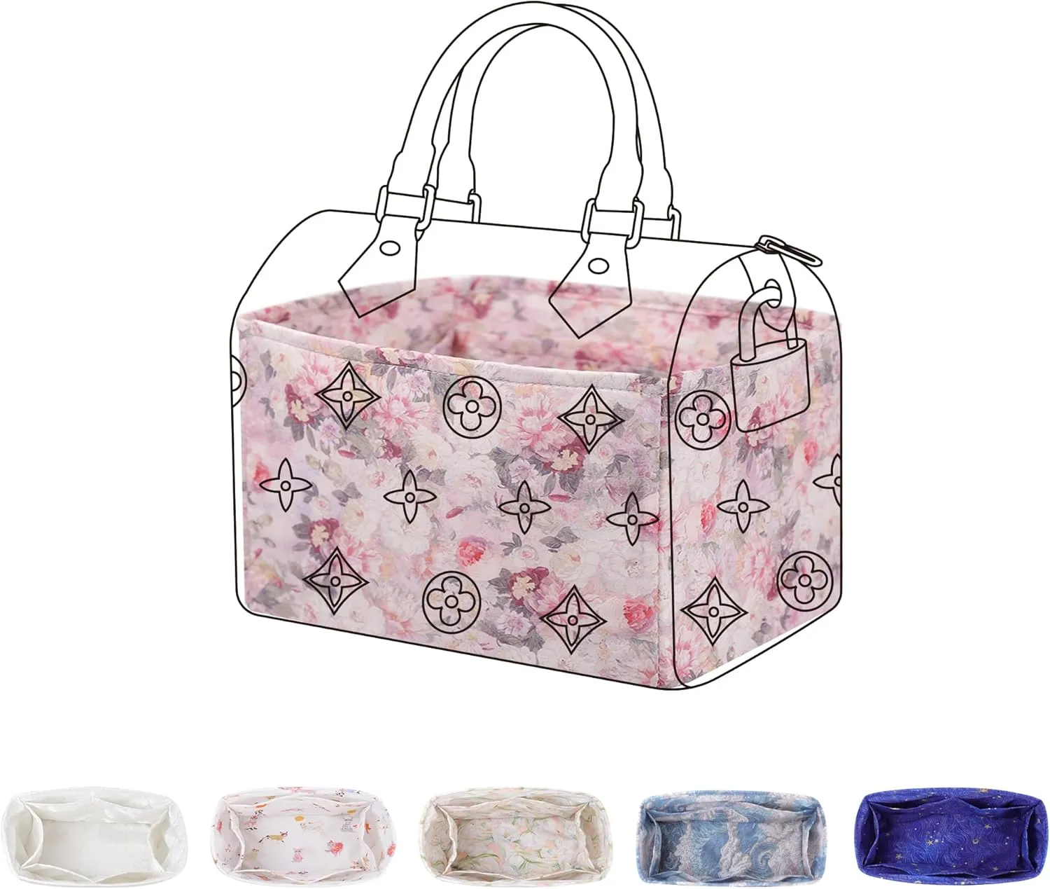 Purse Organizer Insert for LV Speedy Nano16/20/25/30/35 Bags, Soft Handbag Tote Organizer Liner, Women Luxury Handbag Tote Inner Bag (Nano 16, Kaleidoscope)