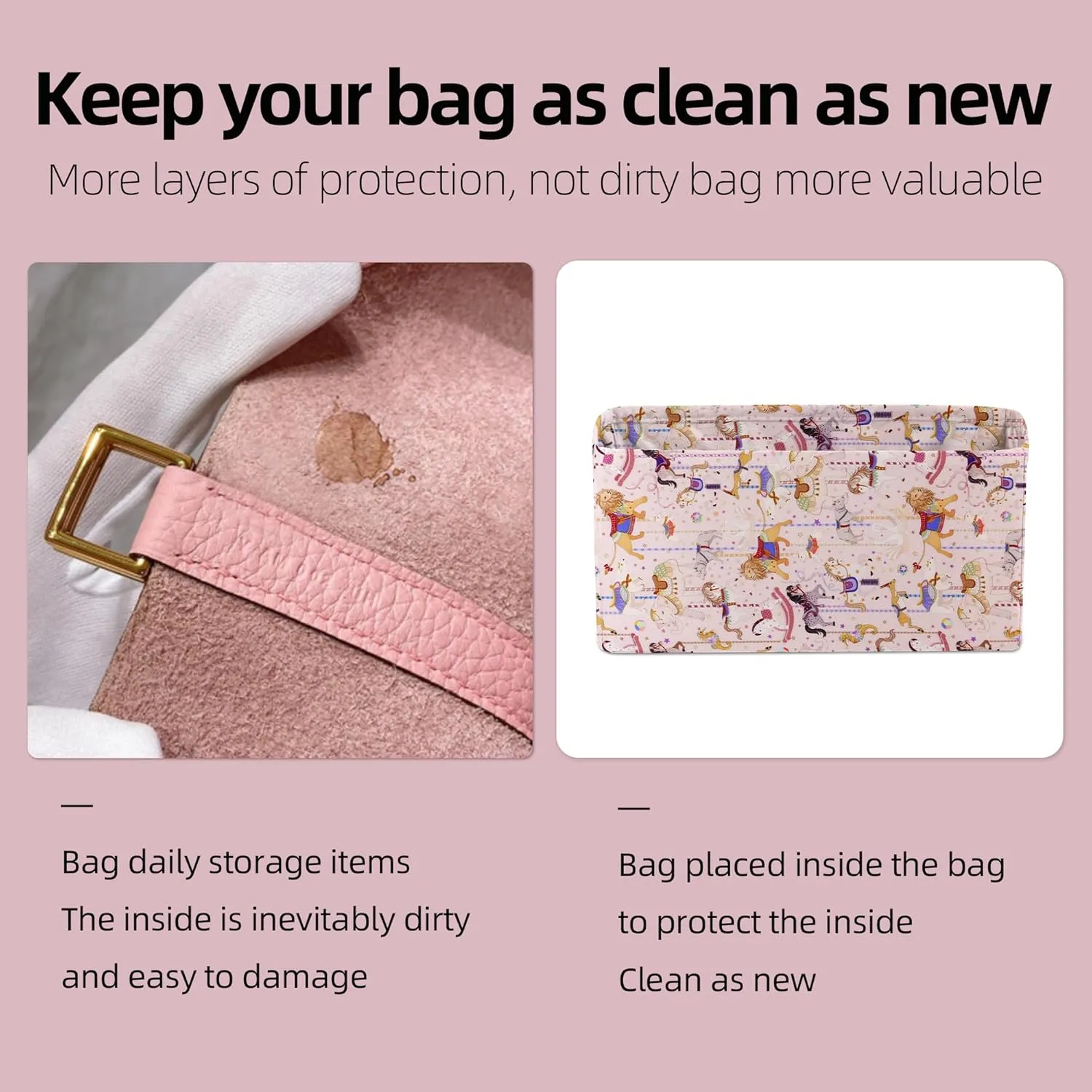 Purse Organizer Insert, unique pattern Bag organizer Liner, Backpack Organiser Insert, Bag Tote Shaper fit Dior Lady D-Joy (Small,Circus(Pink))