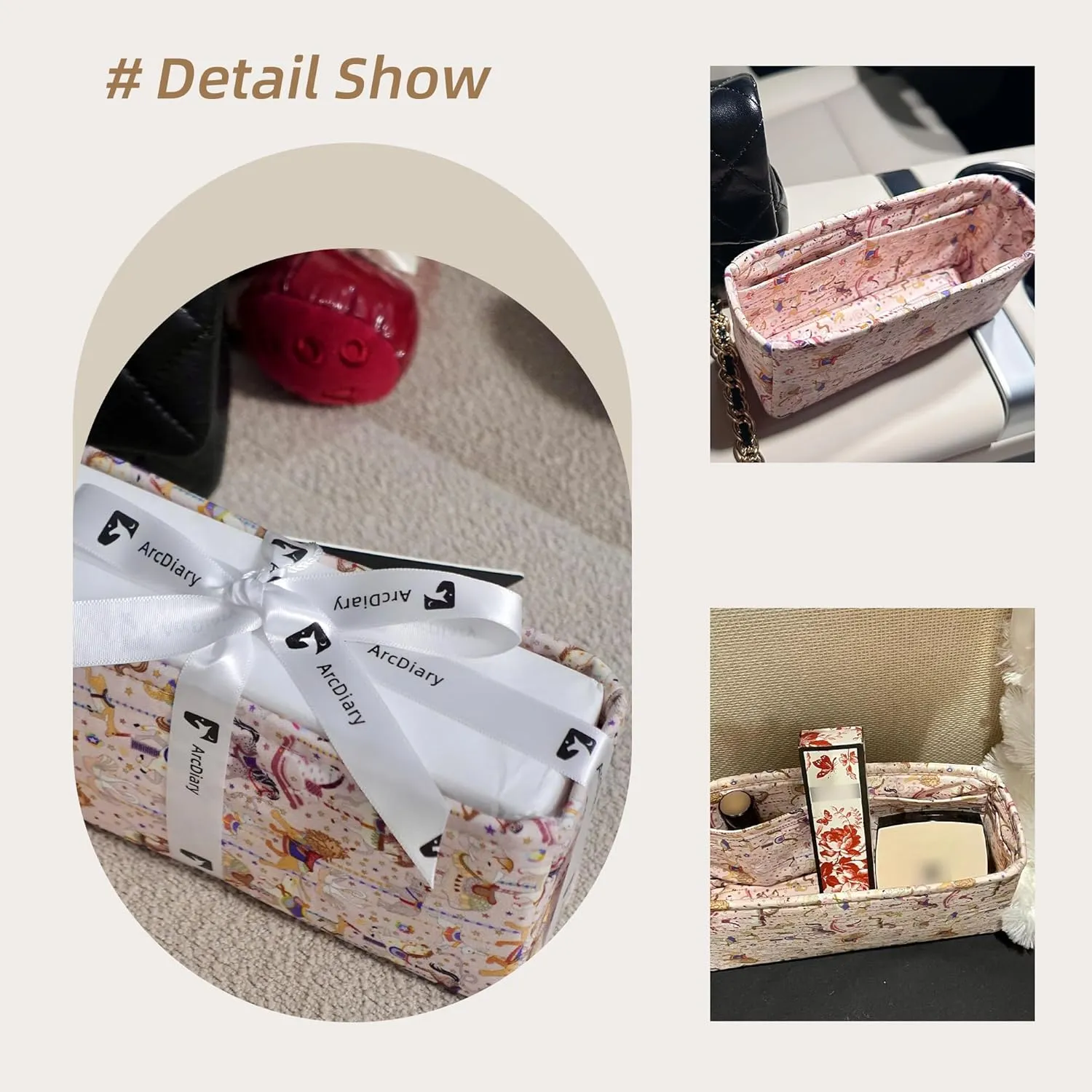 Purse Organizer Insert, unique pattern Bag organizer Liner, Backpack Organiser Insert, Bag Tote Shaper fit Dior Lady D-Joy (Small,Circus(Pink))