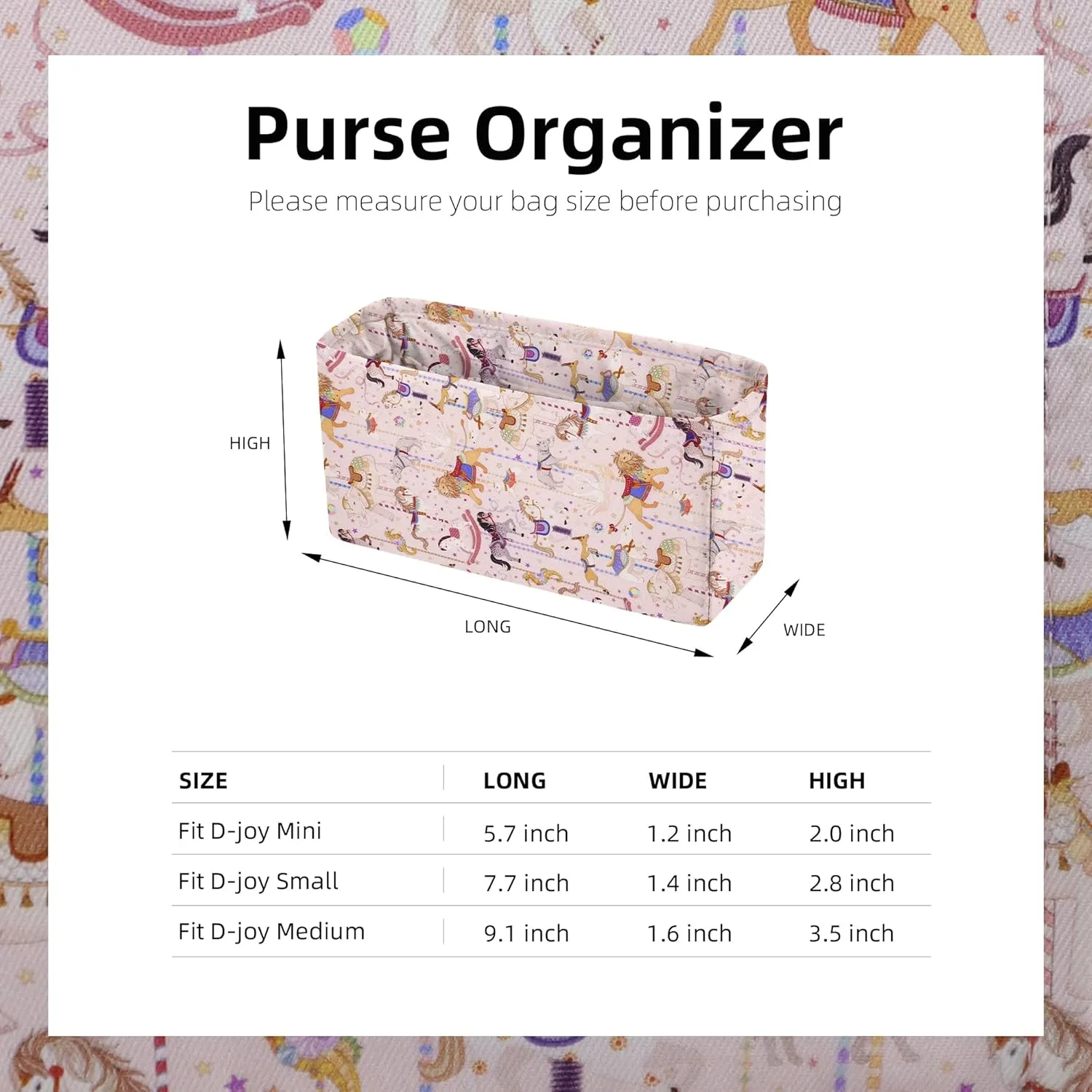 Purse Organizer Insert, unique pattern Bag organizer Liner, Backpack Organiser Insert, Bag Tote Shaper fit Dior Lady D-Joy (Small,Circus(Pink))