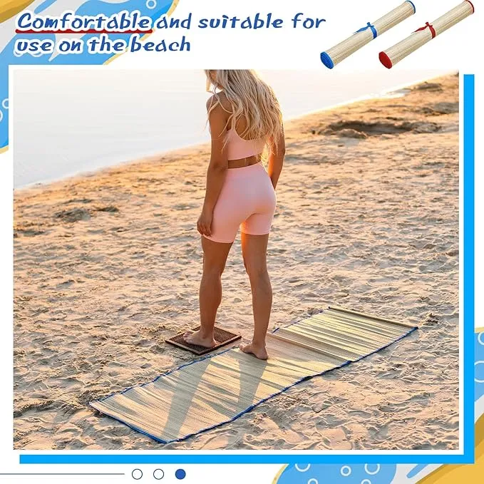 Qunclay 4 Packs Straw Beach Mat Waterproof Non Slip Straw Mat Foldable Lightweight Picnic Mat with Trim for Camping Sunbathing Picnic floor Yoga