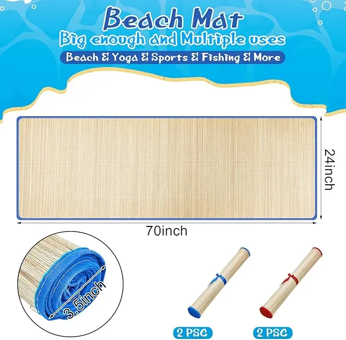 Qunclay 4 Packs Straw Beach Mat Waterproof Non Slip Straw Mat Foldable Lightweight Picnic Mat with Trim for Camping Sunbathing Picnic floor Yoga