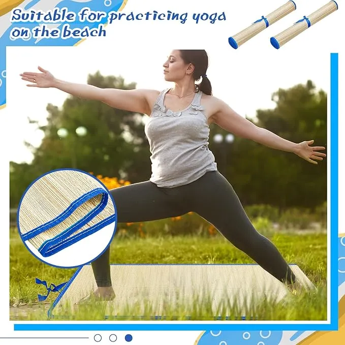 Qunclay 4 Packs Straw Beach Mat Waterproof Non Slip Straw Mat Foldable Lightweight Picnic Mat with Trim for Camping Sunbathing Picnic floor Yoga