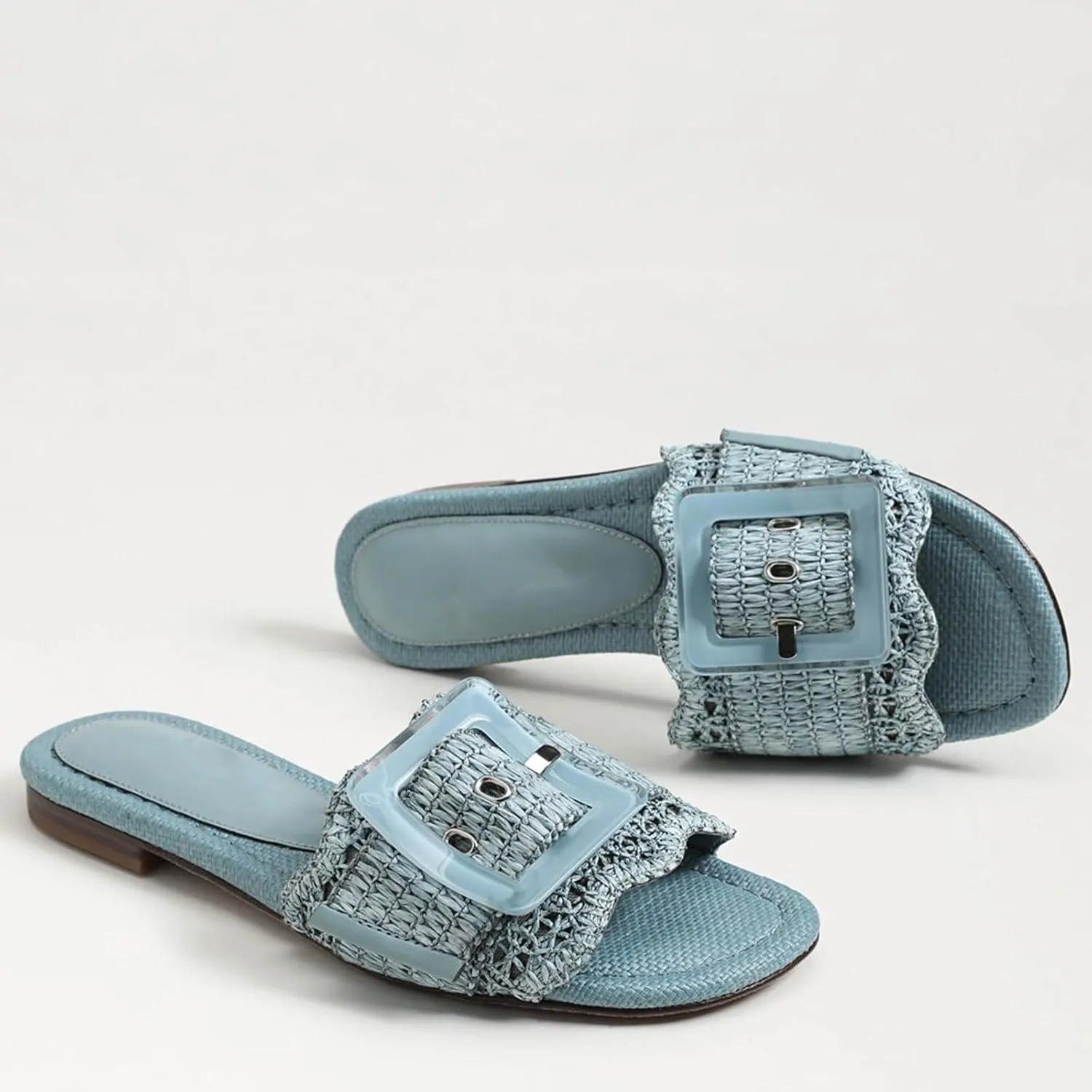 Raffia Sandals for Women Buckle Straw flats Woven Braided Rattan Slides Summer Beach Sandals Comfort Cute Shoes