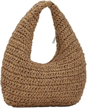 Raffia Straw Handbag 2025 Women Woven Clutch Tote Summer Cloud Crescent Beach Purse Resort Wedding Bag