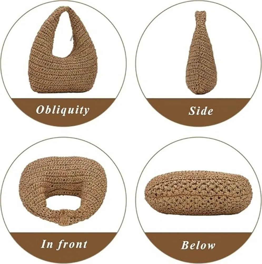 Raffia Straw Handbag 2025 Women Woven Clutch Tote Summer Cloud Crescent Beach Purse Resort Wedding Bag