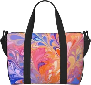 Rainbow Marble Travel Bag, Feather Boho Weekender Overnight Bag, Shoulder Travel Duffel Bag Carry On Gym Bag for Women Men