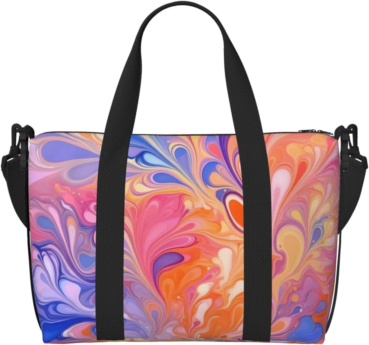 Rainbow Marble Travel Bag, Feather Boho Weekender Overnight Bag, Shoulder Travel Duffel Bag Carry On Gym Bag for Women Men