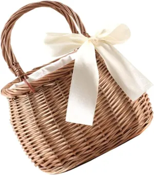 Rattan Handbag Handwoven Basket Straw Basket Handles Unique Decorative Storage for Living Room